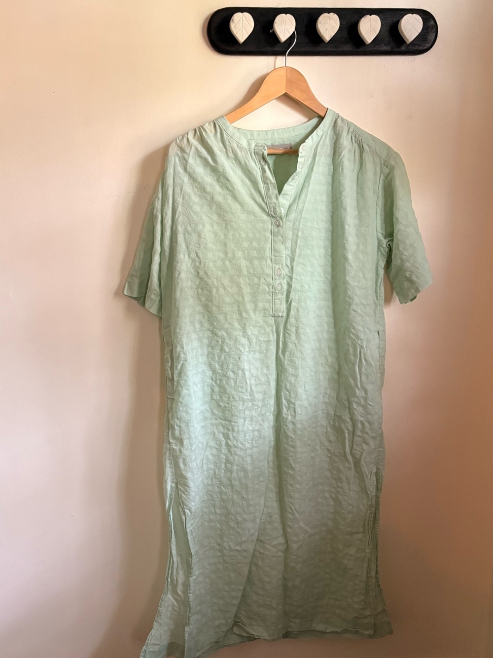 100% Cotton Everlane Striped Mint Green Tunic Kaftan Dress Sheer Oversized Fit